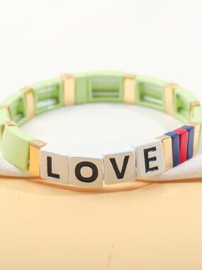 NEW Roxanne Assoulin Just Say Love Gold Light Green Enamel Stretch Bracelet